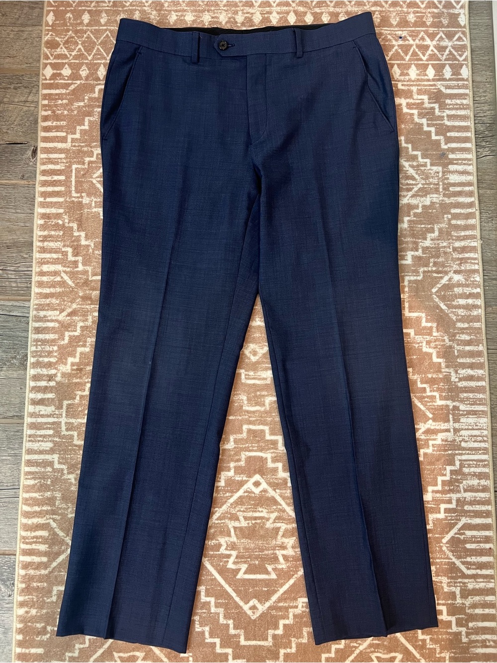 Lauren Ralph Lauren Navy Blue Wool Flat-Front Natural Stretch Dress Pants